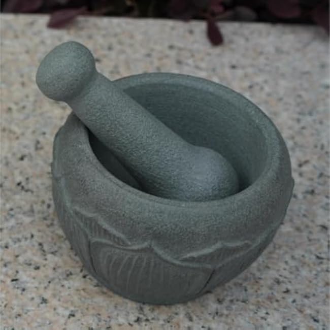 Mortar and Pestle Set Carved Vintage Stone Mortar Crusher Bluestone Grinder Pounding Jar Pestle Set Seasoning Spice Tools