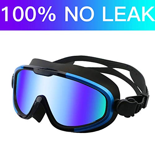 Aquior Blue Swim Goggles, Big Frame Swimming Glass Leakproof Anti Fog UV Protection