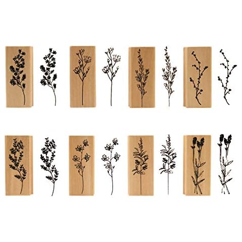Wooden Rubber Stamp Set, NogaMoga 8 Pieces Plants Patterns Decorative Wood Mounted Rubber Stamps for Scrapbooking, Planners, Card Making and DIY Crafts Cover