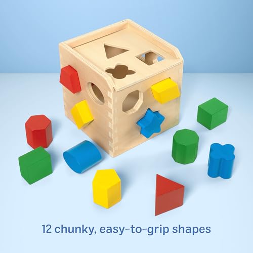 Image of Melissa & Doug Shape Sorting Cube - Classic Wooden Toy with 12 Shapes (Pack of 6)