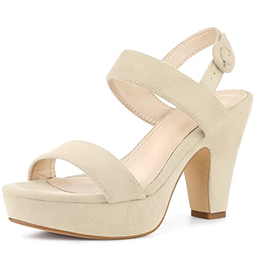Perphy Platform Slingback Block Heeled Sandals for Women 8.5 Beige by Perphy - Used condition - US$37.99