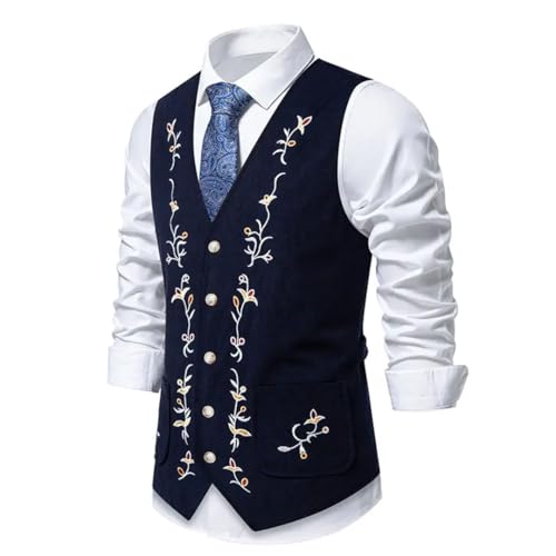 Men’S Western Corduroy Vest With Floral Embroidery Single Breasted Gothic Steampunk Dress Suit Vest2