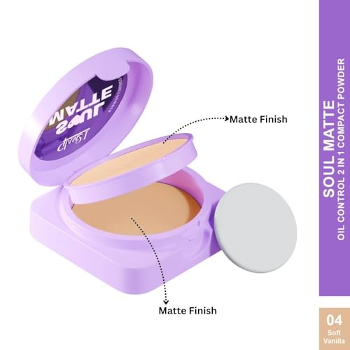 Image of Glam21 Soul Matte Oil Control 2 in 1 Compact Powder | 2 Matte Shades | Air Light Formula & Stay Upto 10 hrs | Rich With Hyaluronic Acid, Squalane & Mango Butter |SPF20 |18gm- Soft Vanilla 04