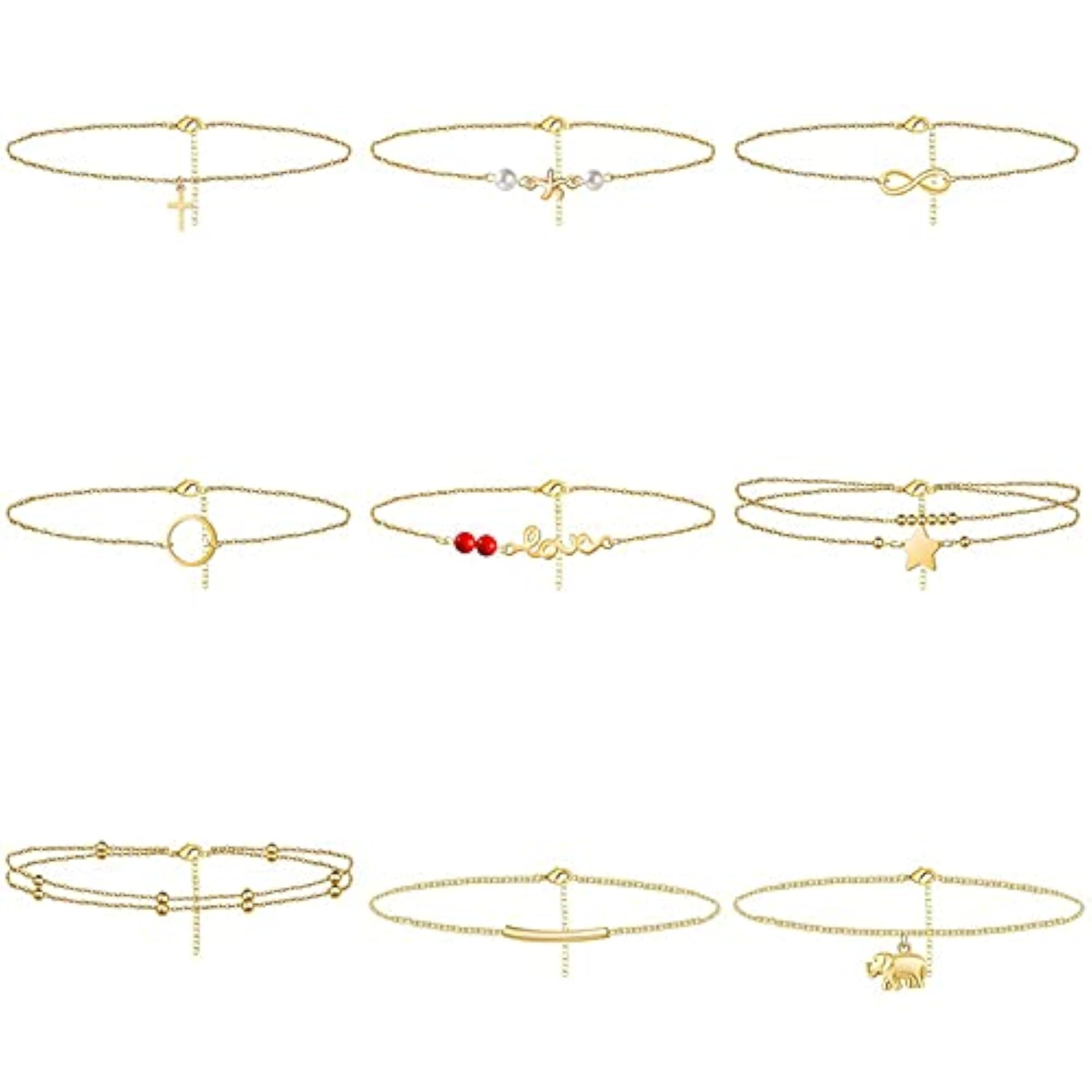 30pcs Adjustable Alloy Bead Ankle Bracelets Set