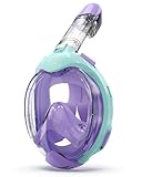 G2RISE Juego de esnórquel de cara completa para niños, vista panorámica de 180 grados, antivaho y antifugas, juego de esnórquel para niños de 3 a 8 años (verde morado)