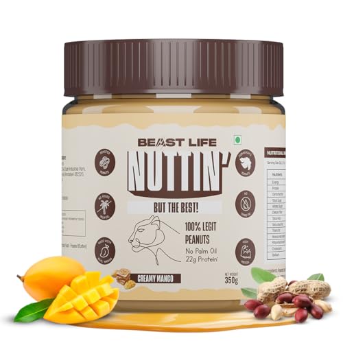 Image of BeastLife Creamy Mango Peanut Butter | 24.5 G Protein | 350 gm | 100% Peanuts, High Protein | Zero Palm Oil | Non‑GMO Nut Butter | Fitness-Friendly Spread | Zero Cholesterol