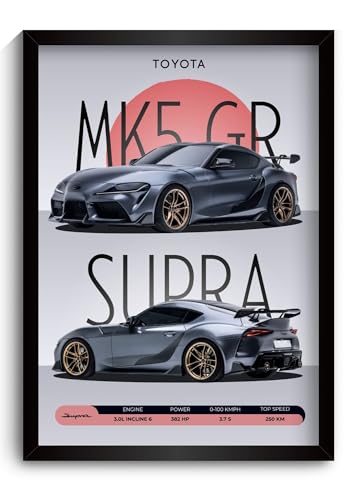Image of Supra Poster | Framed MK5 Supra A4 Sized (31 x 23 cm) | JDM Car Poster for Wall, Gift for Boys, Hypercar Frames | Japanese Car Posters for Wall, Bedroom, Hostel, Study Area, Hostel (F 041)