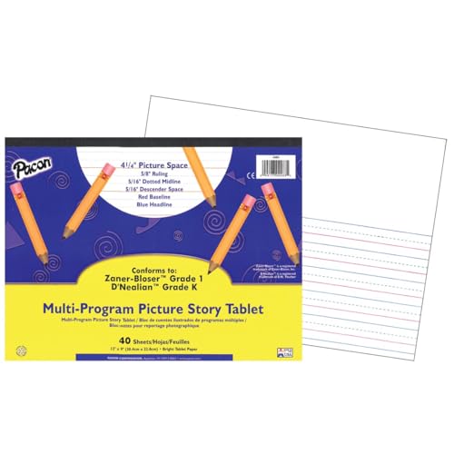 Pacon Handwriting Paper, D'Nealian Grade K / Zaner-Bloser Grade 1, 5/8' x 5/16' x 5/16' Ruled...