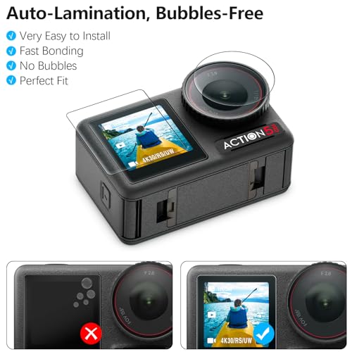 AMAZEAR Lens Screen Protector for DJI Osmo Action 5 Pro Accessories (2Sets-8Pack), Action5 Pro Tempered Glass Screen Protector with Silicone Lens Cap, 9H, HD, Scratch Resistant, Bubble-Free