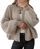 Saodimallsu Womens Oversized Cardigans Button Up Long Lantern Sleeve Chunky Knit Casual Soft Fall Sweater Coats Khaki
