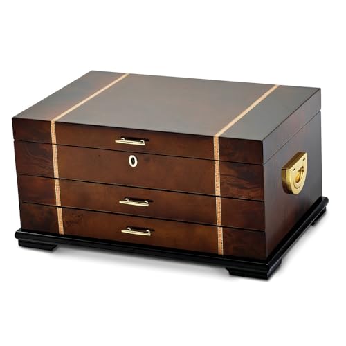 Diamond2Deal High Gloss Rustic Burlwood Walnut Inlay 2-Drawer Jewelry Chest
