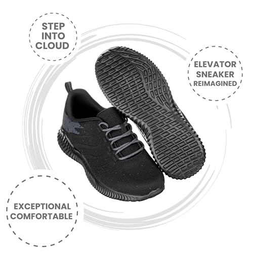 CALTO Men's Invisible Height Increasing Elevator Shoes - Black/Grey Ultra Lightweight Sporty Sneakers - 2.8 Inches Taller - Q216 - Size 10 D(M) US4