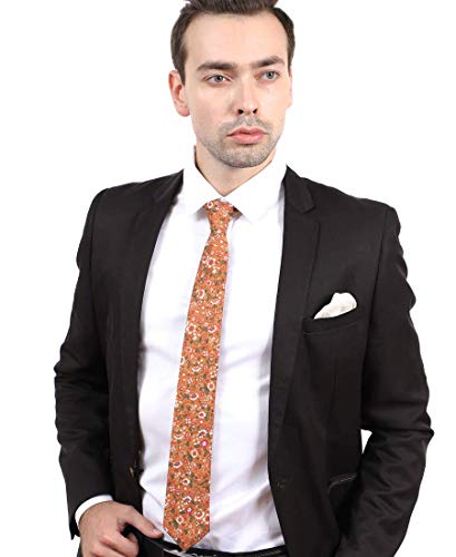 Image of JESLANG Men's Cotton Printed Floral Tie 2.56 inch Skinny Narrow Necktie Various Designs