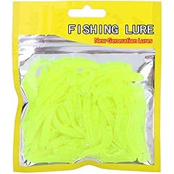 Señuelo Grub Señuelos de Pesca, 50PCS Señuelos Artificiales Plástico Blando T-Tail Grub Gusano Cebos Accesorio de Aparejos de Pescado(Verde Fluorescente)