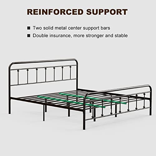 Ikifly 14 Inch King Size Metal Platform Bed Frame With Headboard & Footboard, Mattress Foundation, Strong Steel Slats Support, Victorian Vintage Style, No Box Spring Needed（Brown/King） #TOP7