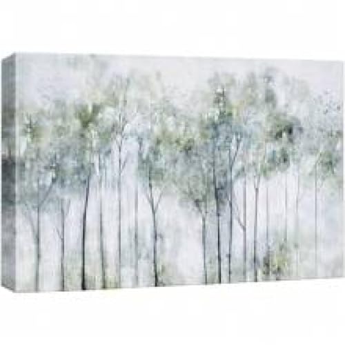 Peinture illustrations affiches d'art vert pastel de paysage de foret nature pour grand mur
