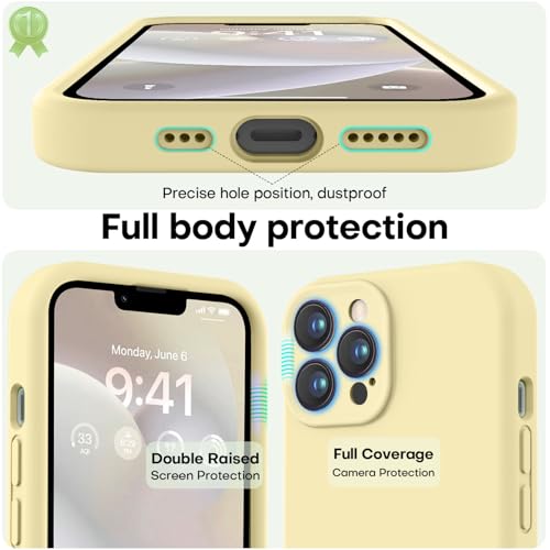 Image of LOVE 3000 Designed for iPhone 13 Pro Max Case, Premium Silicone with [Soft Anti-Scratch Microfiber Lining] Shockproof Protective Phone Case for Men Women Girls 6.7 inch, Creamy Yellow