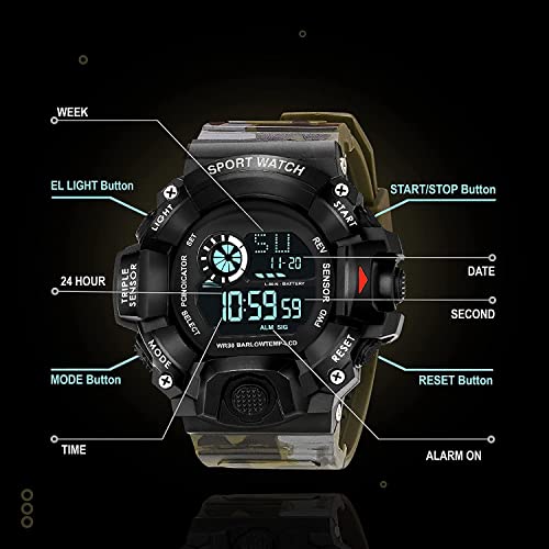 Image of Acnos Digital Sports Watch - Rugged Outdoor Multi-Function Countdown Timer & Alarm (WR30 Water-Resistant)