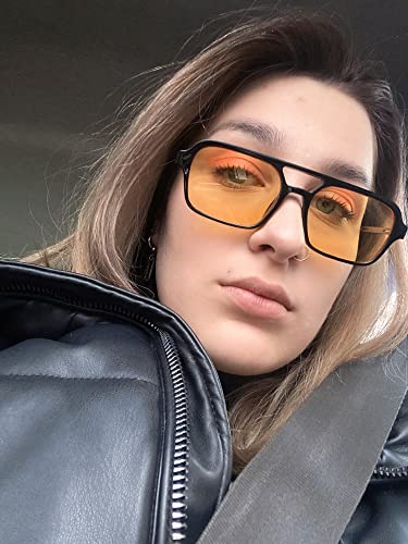 FEISEDY Vintage Square 70s Flat Aviator Sunglasses Women Men Metal Design Shades B27523