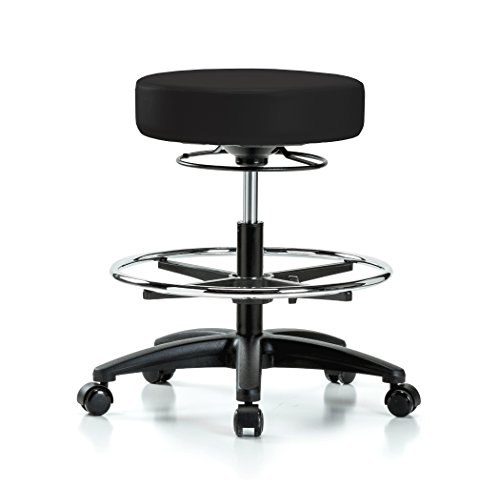 Perch 360 Degree Rolling Height Adjustable Massage Therapy Swivel Stool For Hardwood Or Tile | Workbench Height With Footring | 300-Pound Weight Capacity | (Black Vinyl) #TOP9