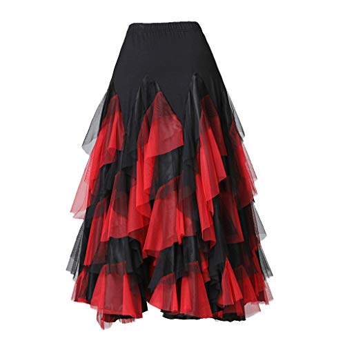 menolana Women's Latin Dance Flare Swing Skirt Tango - Black Red, as described