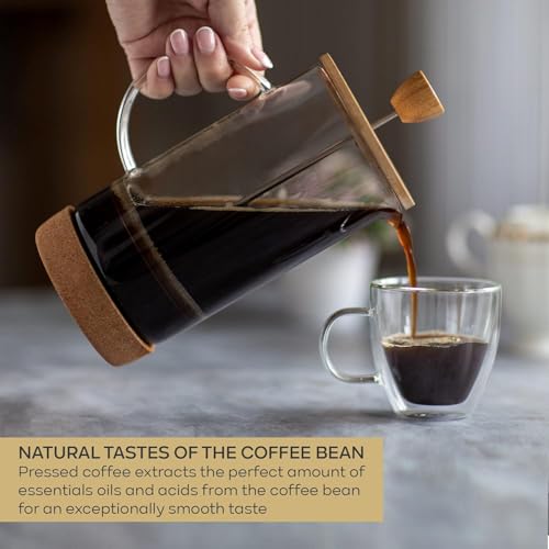 Image of French Press Coffee Maker 34 Ounce, Cold Brew Coffee Maker, Stainless Steel French Press Glass, Heat-resistant Thickened Borosilicate Glass, Eco-friendly Bamboo lid, Cork Base