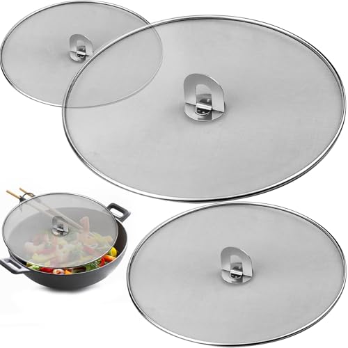 YEMAJIE Lot de 3 protections anti-éclaboussures multifonctionnelles en acier inoxydable pour poêle de cuisine (25 cm, 29 cm, 33 cm de diamètre) pour une...