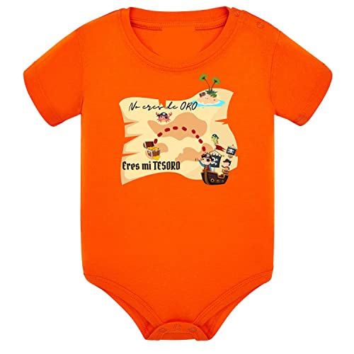 Body bébé manches courtes ÊTES MI TESORO en pur coton orange d'une douceur infinie
