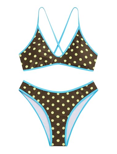 Image of ZAFUL Women's Tie Back Padded High Cut Bralette Bikini Set Two Piece Swimsuit