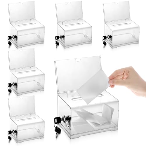 6 PCS Acrylic Donation Box Raffle Ticket with Lock and Sign Holder, Raffles Ticket Box Raffle Tip Secure Ballot Boxes Suggestion Boxes for Fundraising for Voting-6.3×4.7×3.9 Inch