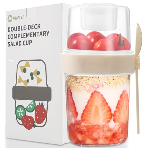 Tazza per yogurt da asporto - Tazza per yogurt da asporto con cucchiaio - a doppia parete - Adatto per congelatore, microonde