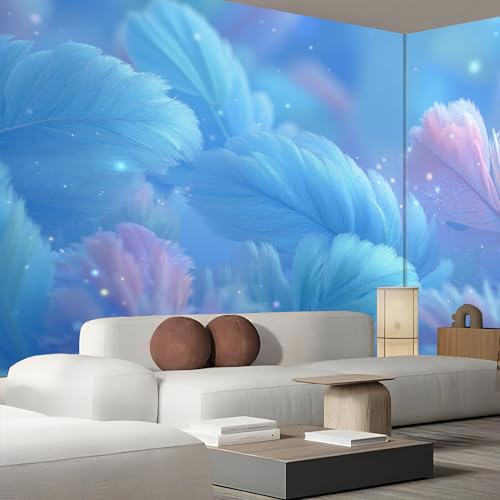 Papier peint panoramique plumes 3D bleu royal 250x175cm pour salon et chambre - 4