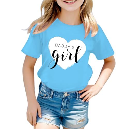 Tee Shirt Manche Courte Enfant Fille 3-12 Ans Daddy’s Girl Chemisier Ado Fille Fluide été col Rond Chic Pas Cher Habillée Confortable Casual Fashion Vacances Top Hauts (Blue, 5-6 Years)