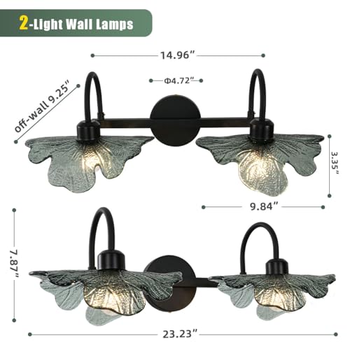 Image of Black Wall Sconce 2 Light Bathroom Vanity Light Over Mirror, Modern Wall Light Fixture with Dark Glass Shade mid Century Wall Sconce Bedroom Wall sconces for Bedroom Hallway Living Room