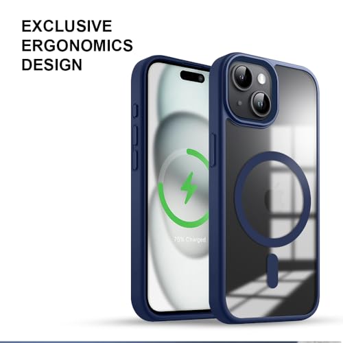 Image of KARWAN️ Hybrid Transparent iPhone 15 Back Cover Case Compatibe with Mag-Safe |Camera Protection Bump | Transparent Back Cover Case for iPhone 15(PC, TPU | Blue Bumper)