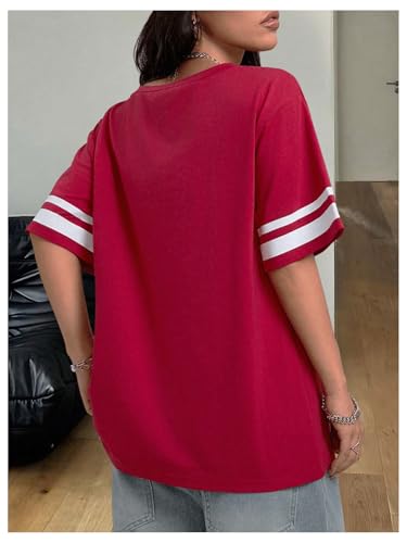 SHENHE Women's Off The Shoulder Top Short Sleeve Y2k Jersey Number Graphic Loose Tee Shirt3