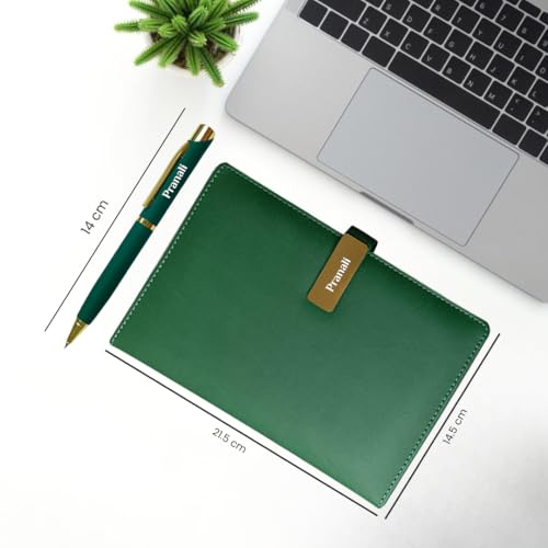Image of Giftana Personalized Notebook Diary with Pen Gift Set for Men and Women, 2 in 1 Customized Office Diaries A5 Size Notebook, Diwali Gifts, Personalised New Year Corporate Gifts for Employees (Green)