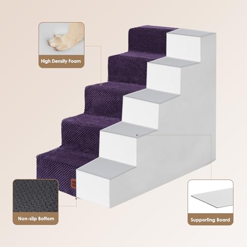 Image of EHEYCIGA Dog Stairs for High Bed 22.5 inch H, 5-Step Dog Steps for Bed, Pet Steps for Small Dogs and Cats, Non-Slip Balanced Pet Ramp Indoor, Purple