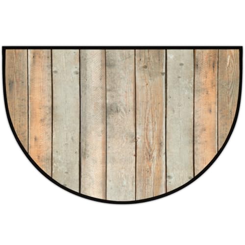 Image of cfpolar Half Round Door Mat Brown Wood Retro Non-Slip Semi Circle Area Rug Washable Half Moon Hearth Rugs for Indoor Outdoor Bathroom Kitchen Patio Runner Mat Laundry Room Home Decoration