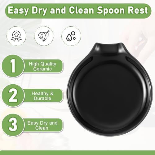 Image of Irenare 8 Pcs Ceramic Spoon Rest for Stove Top, 3.74 Inch Porcelain Spoon Holder, Coffee Utensil Rest Heat Resistant Dishwasher Safe for Home Kitchen Accessories Gift(Black)