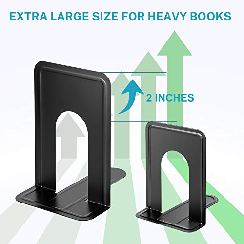 Image of MaxGear 8.5 in Extra Large Heavy Duty Book Ends, Black Metal Bookends (Pack of 2)