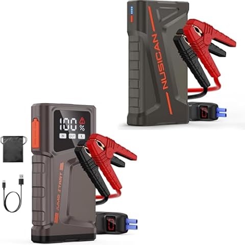 Car Battery Jump Starter, NUSICAN 2000A Portable Car Jump Starter Battery Pack (up to 7.5L Gas/5.5L Diesel Engine) 12V 18000mAh Jump Box for Car Battery with Safety Jumper Clamps, LED Lights, Compact Cover