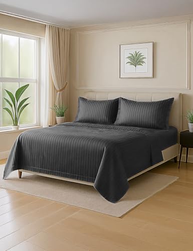 Image of Symbol Premium 100% Pure Cotton Soft Bedsheet for Double Bed - King Size (108x108 inches) with 2 Pillow Covers (27x17 inches) | 300 Threadcount
