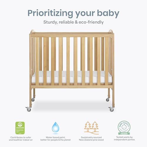 Image of Dream On Me 2 in 1 Portable Folding Stationary Side Crib in Natural, Greenguard Gold Certified
