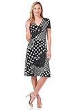 Rekucci Women's Slimming Short Sleeve Fit-N-Flare Crossover Tummy Control Dress (8, Black/White Mixed Dots)
