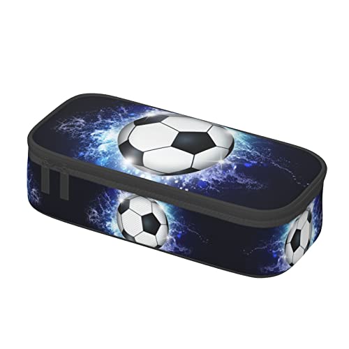 Snapmade Soccer Ball Pencil Box Sports Pencil Case For Boys Men, Large Capacity Durable Blue Black Pencil Pouch Storage Pen Bag Stationary Case With Double Zippers #TOP5