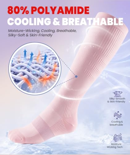 Image of PULIOU Compression Socks for Women Men, Comfortable 20-30 mmHg Circulation Knee High for Travel, Flying, Athletic, 2 Pairs