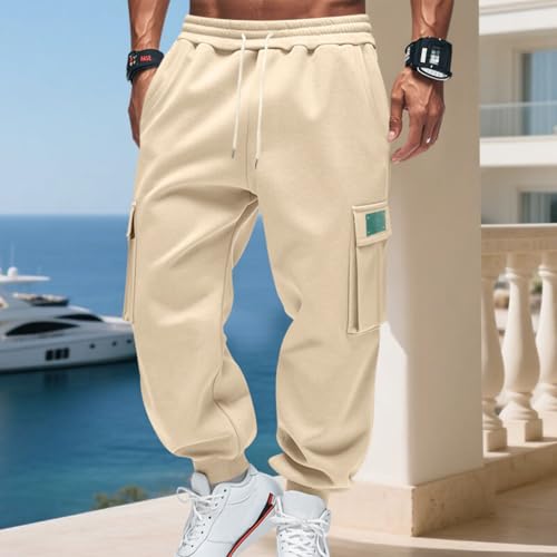 WENKOMG1 Men's Casual Cargo Joggers Fleece Lined Athletic Workout Outdoor Hiking Warm Sweatpants with Pockets, S-3XL4