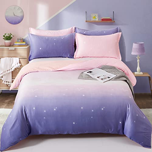 Dinjoy Girls Pastel Duvet Cover Set Ombre Pink Purple Twin Size Ultra Soft Microfiber Colorful Aesthetic Bedding Set For Kids Teen Women 2 Pieces (1 Duvet Cover, 1 Pillowcase) #TOP1