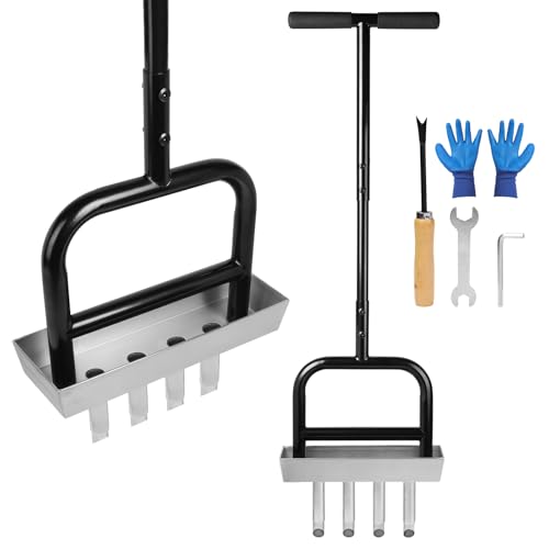lalago Aerificador Manual de Césped de 4 Núcleos con Compartimento para Herramientas de Limpieza, Escarificador Manual de 93cm, Aireación Pico para Césped, Aireador para Aflojar el Suelo y Mejorar